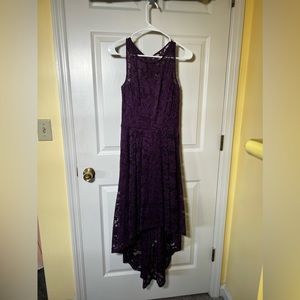 High low purple bridesmaid dress